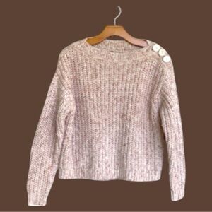 J. Crew Cropped Button-Shoulder Chunky Crew Neck Pullover Sweater Size Small